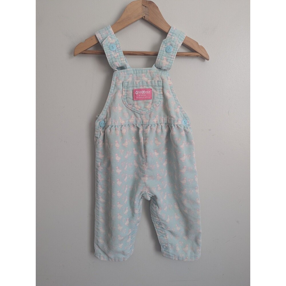 Vtg 80s Osh Kosh B'gosh Duck Print Corduroy Overalls USA UNION MADE Girls 18 Mo